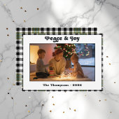 Peace & Joy白黒のプレイドクリスマスフォト シーズンカード