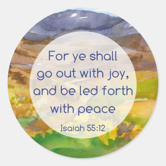 Peace Joy Bible Verse Isaiah 55 12山 ラウンドシール (正面)