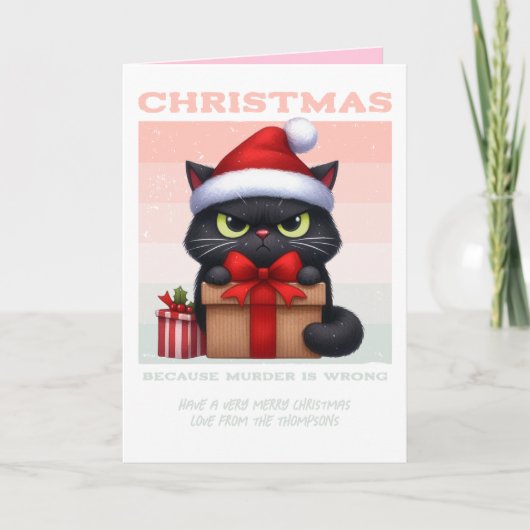 Peace Joy & Catnip Funny Cat Retro Christmas Photo シーズンカード (正面)