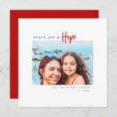 Peace Joy Hope Redスクリプモダントのミニマル写真 シーズンカード (正面/裏面)