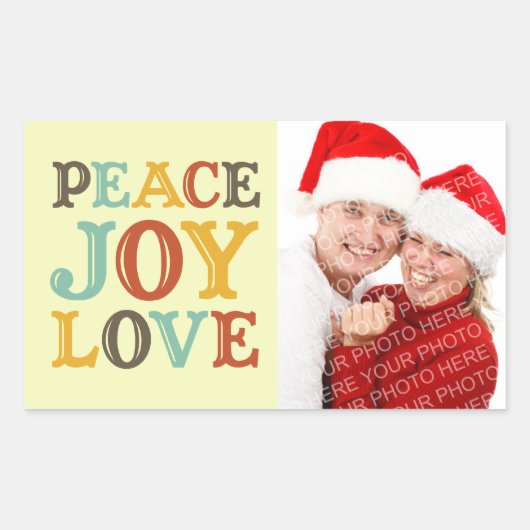 PEACE JOY LOVEブロック状封筒写真ラベル 長方形シール (正面)