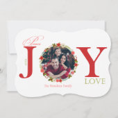 Peace Joy Loveリースクリスマスフォトカード シーズンカード (正面)