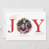Peace Joy Loveリースクリスマスフォトカード 招待状 (正面)