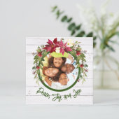 Peace Joy Love 2フォトポインセチアフローラクリスマス シーズンカード (スタンド正面)