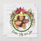 Peace Joy Love 2フォトポインセチアフローラクリスマス シーズンカード (正面)