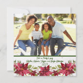 Peace Joy Love 2フォトポインセチアフローラクリスマス シーズンカード (裏面)