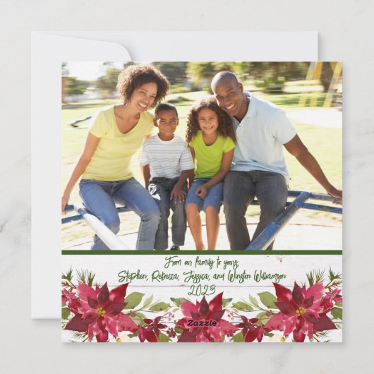 Peace Joy Love 2フォトポインセチアフローラクリスマス シーズンカード (裏面)