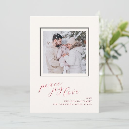 Peace Joy Love Christmas Card Holiday Photo Image カード (スタンド正面)