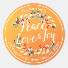Peace Joy & Love Christmas Happy New Year Address ラウンドシール