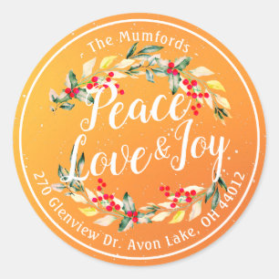Peace Joy & Love Christmas Happy New Year Address ラウンドシール