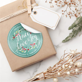 Peace Joy & Love Christmas Happy New Year Address ラウンドシール