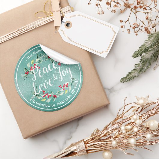 Peace Joy & Love Christmas Happy New Year Address ラウンドシール