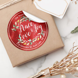 Peace Joy & Love Christmas Happy New Year Address ラウンドシール