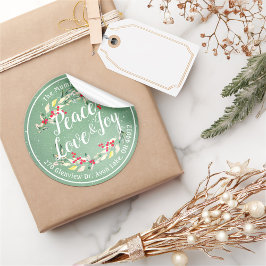 Peace Joy & Love Christmas Happy New Year Address ラウンドシール