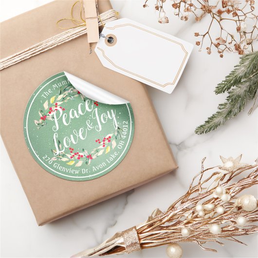 Peace Joy & Love Christmas Happy New Year Address ラウンドシール