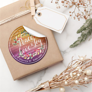 Peace Joy & Love Christmas Happy New Year Address ラウンドシール