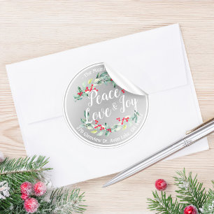 Peace Joy & Love Christmas Happy New Year Address ラウンドシール