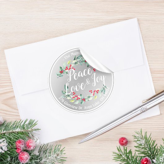 Peace Joy & Love Christmas Happy New Year Address ラウンドシール