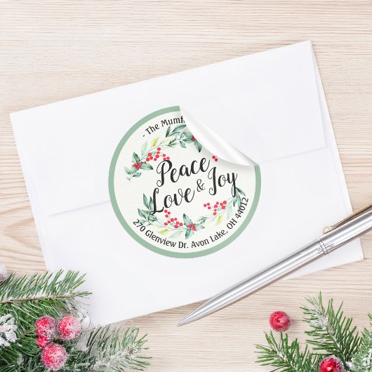 Peace Joy & Love Christmas Happy New Year Address ラウンドシール