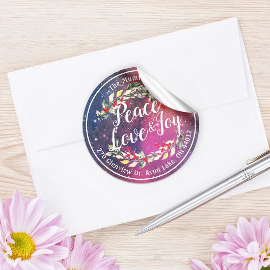 Peace Joy & Love Christmas Happy New Year Address ラウンドシール