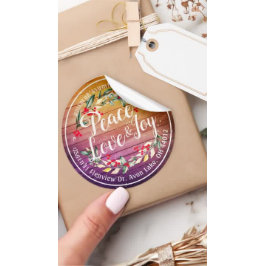 Peace Joy & Love Christmas Happy New Year Address ラウンドシール