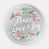 Peace Joy & Love Christmas Happy New Year Address ラウンドシール (正面)