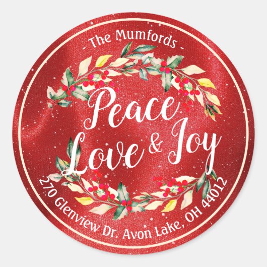 Peace Joy & Love Christmas Happy New Year Address ラウンドシール (正面)