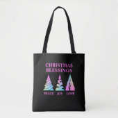 Peace Joy Love Christmas Treesカスタマイズ可能文字 トートバッグ (正面)