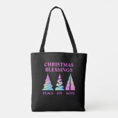Peace Joy Love Christmas Treesカスタマイズ可能文字 トートバッグ (裏面)