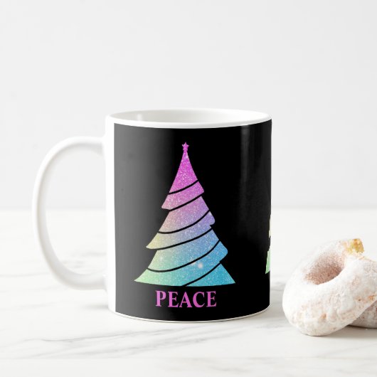 Peace Joy Love Christmas Treesコーヒーマグ コーヒーマグカップ (ドーナツ)