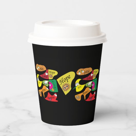 Peace Joy Love Inspirational Quote Paper Cups 紙コップ (正面)