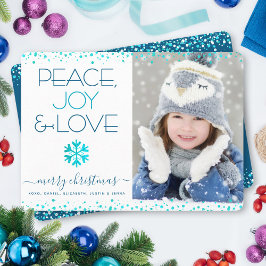 Peace Joy Love Photo Snowflake モダン Christmas シーズンカード