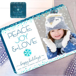 Peace Joy Love Script Chic モダン Snowflake Photo シーズンカード