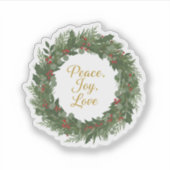 Peace Joy Love Wreath Classic Christmas Message  シール (正面)