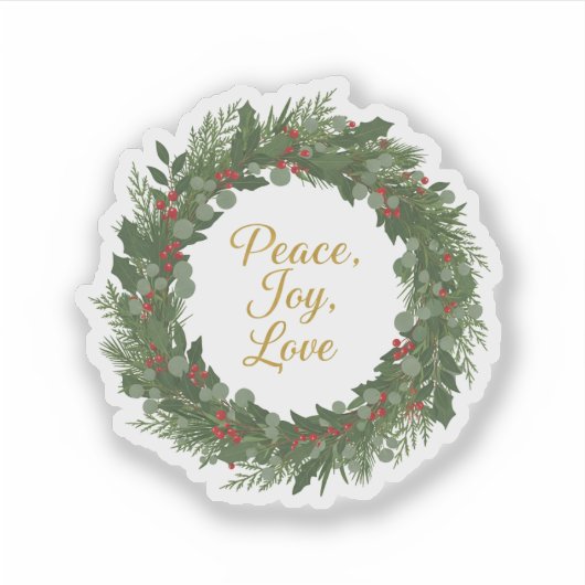 Peace Joy Love Wreath Classic Christmas Message  シール (正面)
