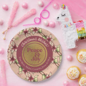 Peace & Joy, Pink Burgundy金ゴールド ペーパープレート (パーティー)