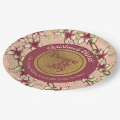 Peace & Joy, Pink Burgundy金ゴールド ペーパープレート (アングル)