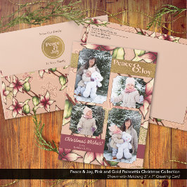 Peace & Joy、Pink、Burgundy、Poinsettia金ゴールド写真 シーズンカード
