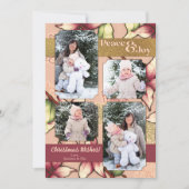 Peace & Joy、Pink、Burgundy、Poinsettia金ゴールド写真 シーズンカード (正面)