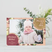 Peace & Joy、Pink、Burgundy、Poinsettia金ゴールド写真 シーズンカード (スタンド正面)