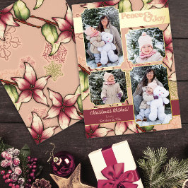 Peace & Joy、Pink、Burgundy、Poinsettia金ゴールド写真 箔シーズンカード