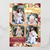 Peace & Joy、Pink、Burgundy、Poinsettia金ゴールド写真 箔シーズンカード (正面)