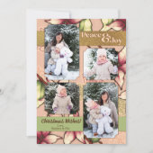 Peace & Joy、Pink、Green、Poinsettia金ゴールド写真 シーズンカード (正面)