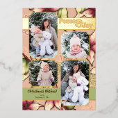 Peace & Joy、Pink、Green、Poinsettia金ゴールド写真 箔シーズンカード (正面)