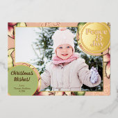 Peace & Joy、Pink、Green、Poinsettia金ゴールド写真 箔シーズンカード (正面)