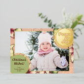 Peace & Joy、Pink、Green、Poinsettia金ゴールド写真 箔シーズンカード (立ち正面)