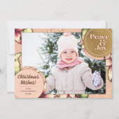 Peace & Joy, Pink, Poinsettia金ゴールド写真 シーズンカード (正面)