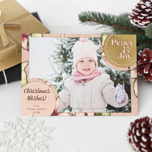 Peace & Joy, Pink, Poinsettia金ゴールド写真 シーズンカード