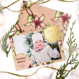Peace & Joy, Pink, Poinsettia金ゴールド写真 箔シーズンカード