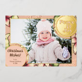 Peace & Joy, Pink, Poinsettia金ゴールド写真 箔シーズンカード (正面)